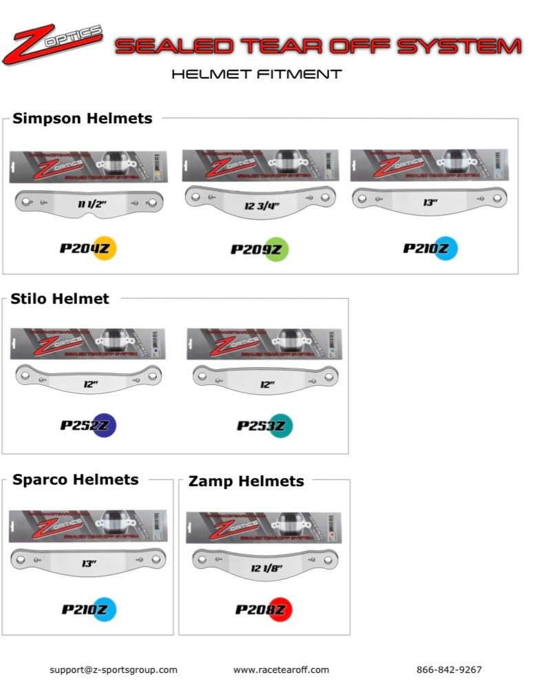 ZAMP  visor tearoffs pk30 (range to suit most helmet brands)