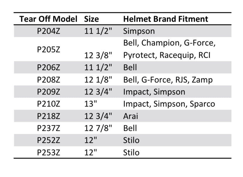 ZAMP  visor tearoffs pk30 (range to suit most helmet brands)